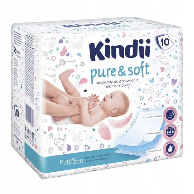 KINDII Podkłady Dla Niemowląt PURE&SOFT 60x60 10 szt.