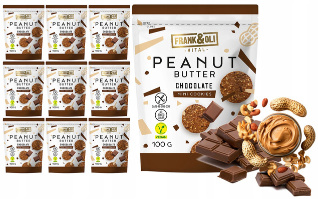 FRANK&OLI Ciasteczka Mini MASŁO ORZECHOWE CZEKOLADA Białko Błonnik 100g x9