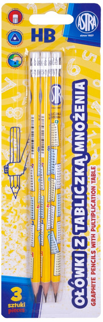 Ołówki z tabliczką mnożenia - zestaw 3 sztuki marki Astra