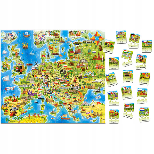 Puzzle edukacyjne dla 6 7 i 8 latka MAPA EUROPY układanka prezent z Quizem