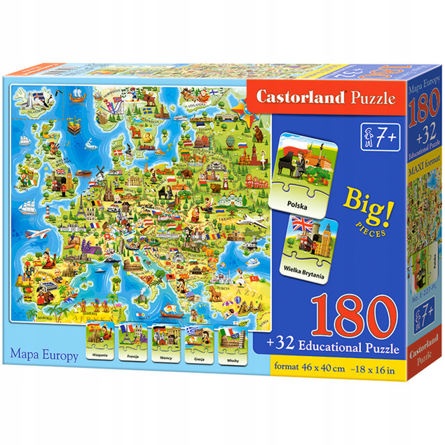 Puzzle edukacyjne dla 6 7 i 8 latka MAPA EUROPY układanka prezent z Quizem