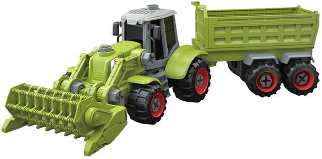 Traktor ASKATO Farm Town 1:16 z Łyżką, Przyczepą i Narzędziami do Skręcania
