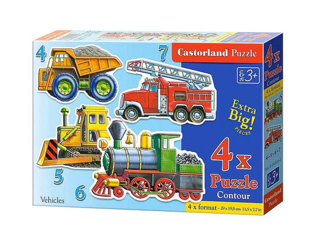 PUZZLE 4W1 MASZYNY POJAZD STRAŻ WYWROTKA 3+ CASTOR