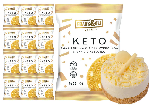 FRANK&OLI Ciastko Miękkie Keto SERNIK BIAŁA CZEKOLADA Bez Cukru 50g x12