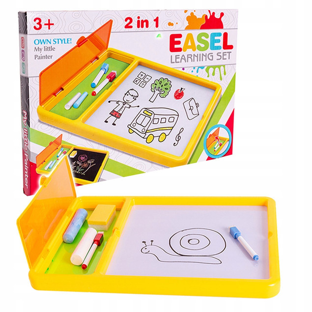 Tablica Dwustronna Askato 27x27cm Kredowa i Suchościeralna z Przyborami