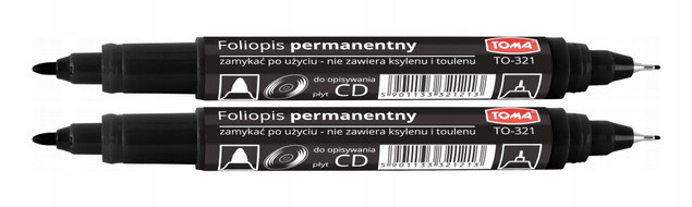 2x Marker Pisak Do Płyt CD DVD Toma TO-321 Dwustronny CZARNY