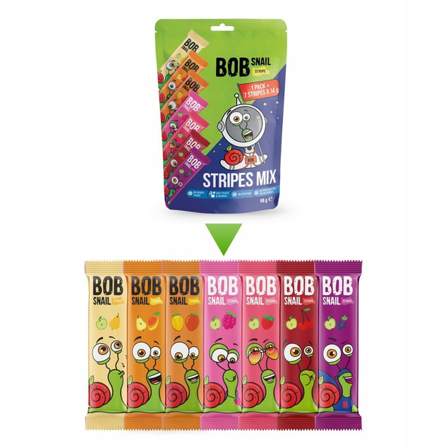 BOB SNAIL Pasek 7 Smaków x 14g OWOCOWE PRZEKĄSKI MIX Pasków 100% Owoce