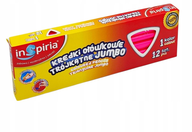 Kredki trójkątne ołówkowe różowy Inspiria Jumbo 12 sztuk