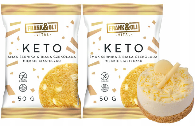 FRANK&OLI Ciastko Miękkie Keto SERNIK BIAŁA CZEKOLADA Bez Cukru 50g x2