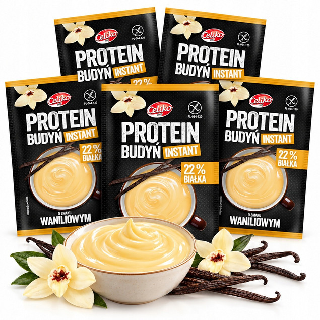 5 x CELIKO PROTEINOWY proteinowy budyń waniliowy instant 40 g | 22% BIAŁKA BEZGLUTENOWY