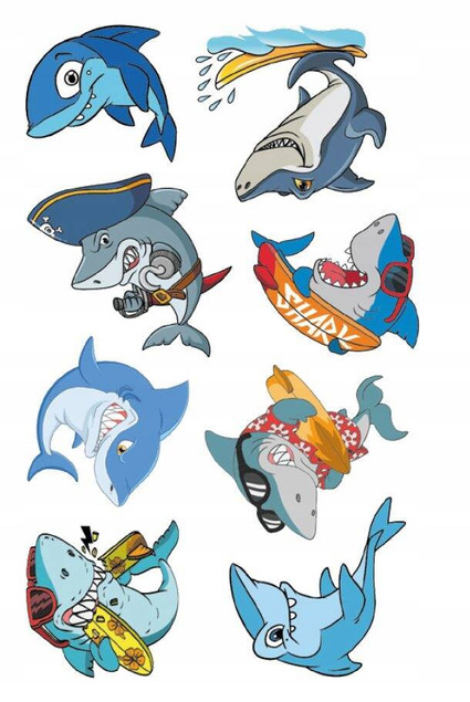 Kolorowanka z tatuażami. Rekiny