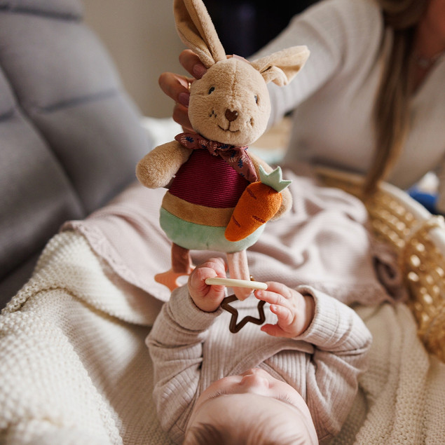 Babyono Zawieszka Sensoryczna Rabbit Karo 1685 do Wózka, Fotelika, Łóżeczka z Gryzakiem i Grzechotką