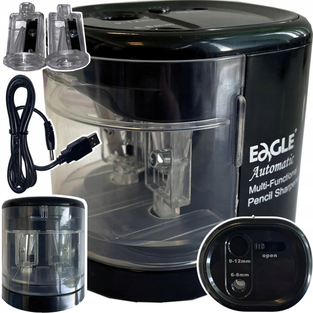 Temperówka ELEKTRYCZNA Baterie USB Podwójna Czarna 6-8/9-12 mm EAGLE