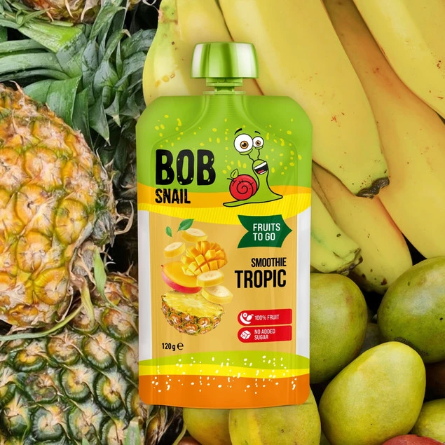Mus owocowy 100% bez dodatku cukru BOB SNAIL Banan Ananas Mango 10х120 g_3