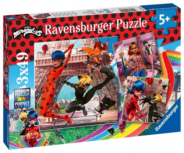 Puzzle 3 x 49 Układanka Miraculum BIEDRONKA i CZARNY KOT 5+ Ravensburger