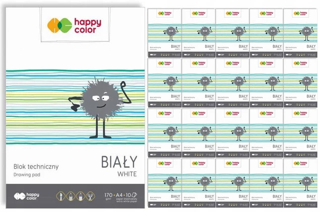 20x Blok Techniczny BIAŁY A4 10 Kartek 170g Happy Color