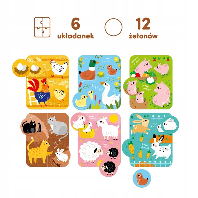 CzuCzu Puzzle Zwierzęta małe i duże - zestaw 6 układanek dla 2-latków