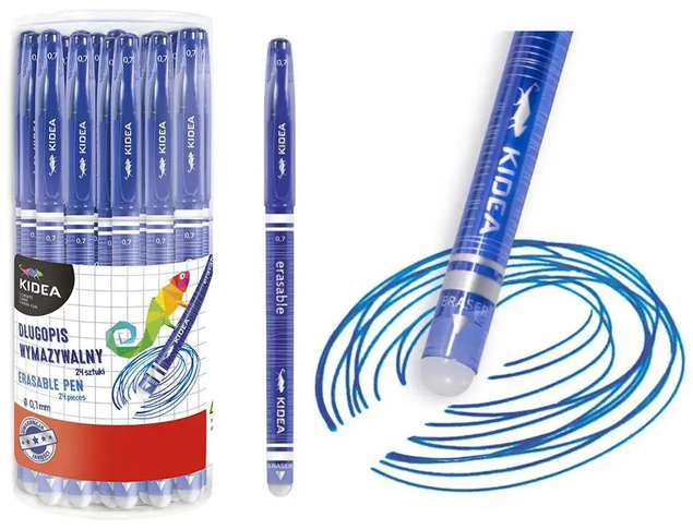 12x Długopis Zmazywalny Niebieski 0,7 mm Wymazywalny Z Gumką Kidea