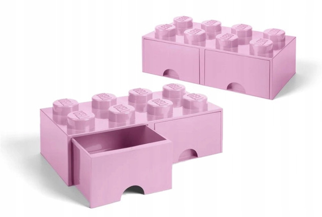 Pojemnik LEGO Klocek z Szufladami 8 Wypustek Jasnoróżowy