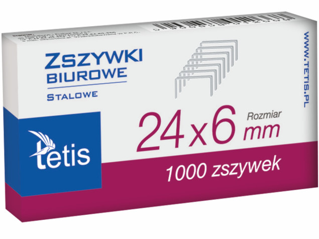 Zszywki Do Zszywacza Biurowego STALOWE 24/6 1000szt. Tetis