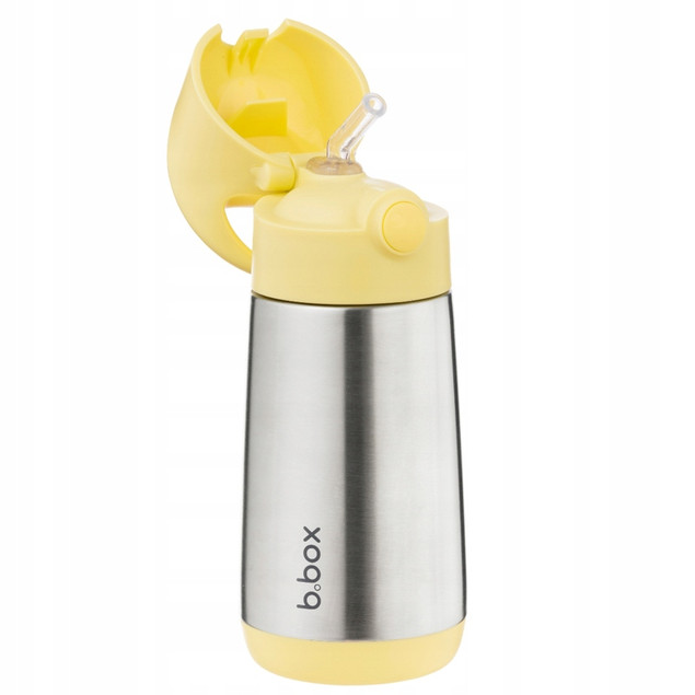 B.box Butelka Termiczna dla Dzieci 12m+ Ze Słomką 350ml Lemon Twist Stalowa