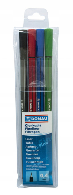 Cienkopis kreślarski Donau D-Fine 0.4mm 4 sztuki, kolory mix