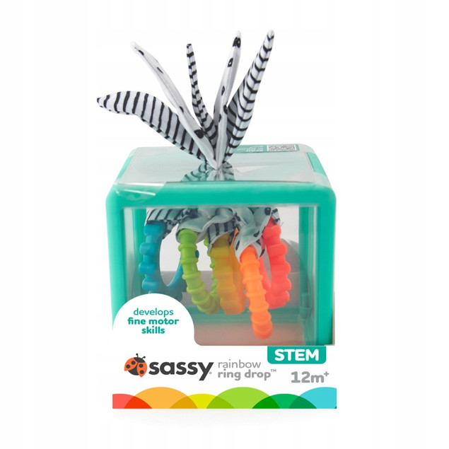 Sassy Kostka Sensoryczna Manipulacyjna Montessori Zielona z Krążkami 12m+