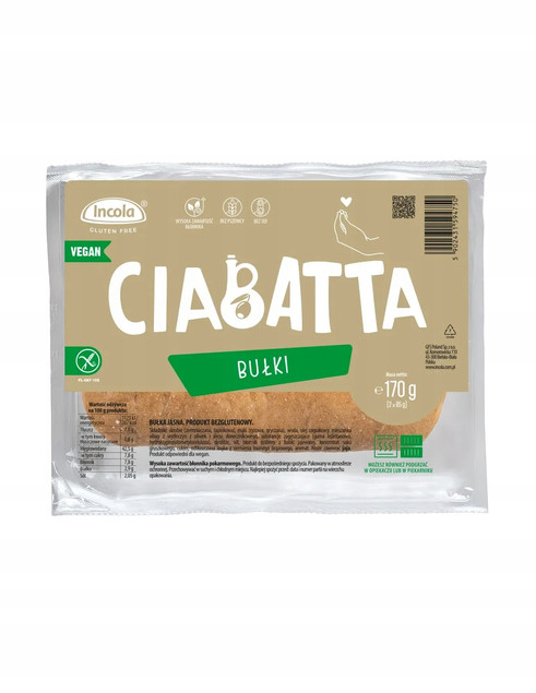 Incola - Bezglutenowa bułka ciabatta 170 g (2 x 85 g)