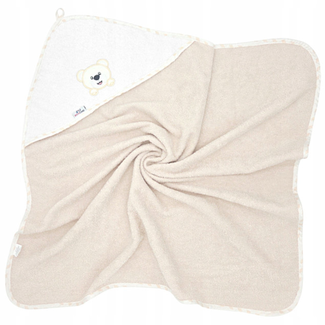 Okrycie Kąpielowe Z Kapturkiem Ręcznik 100x100 Bawełna PIASKOWE Bocioland