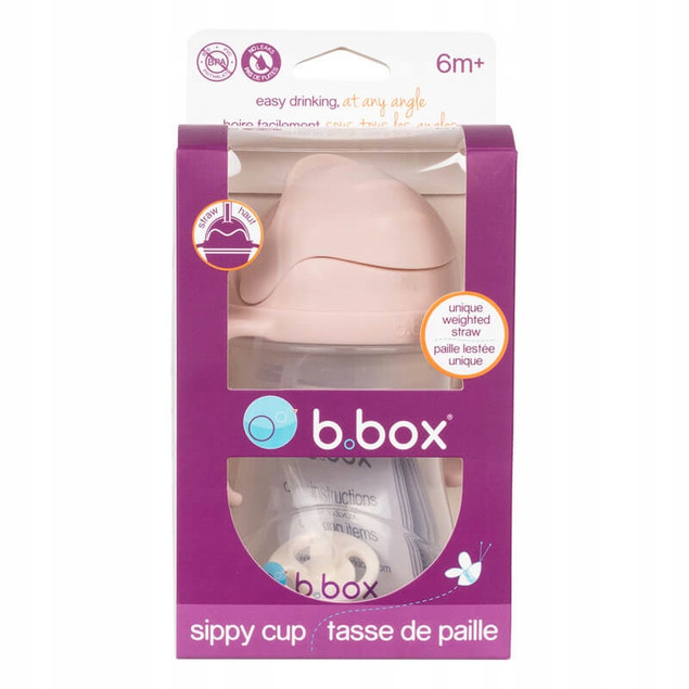 B.BOX Bidon Niekapek z Obciążoną Słomką 240 ml Jasny Różowy 6m+