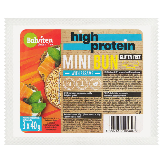 Bułeczki z sezamem Balviten High Protein Mini 3x40g