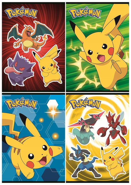 4x Zeszyt A5 16k Linia Podwójna Dwukolorowa Laminowany POKEMON St. Majewski
