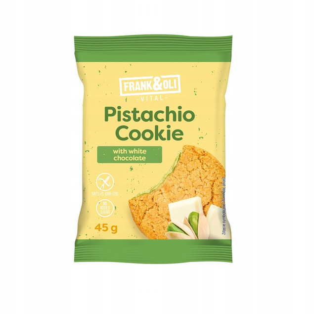 FRANK&OLI Ciastko Miękkie PISTACJA BIAŁA CZEKOLADA Bez Cukru 45g