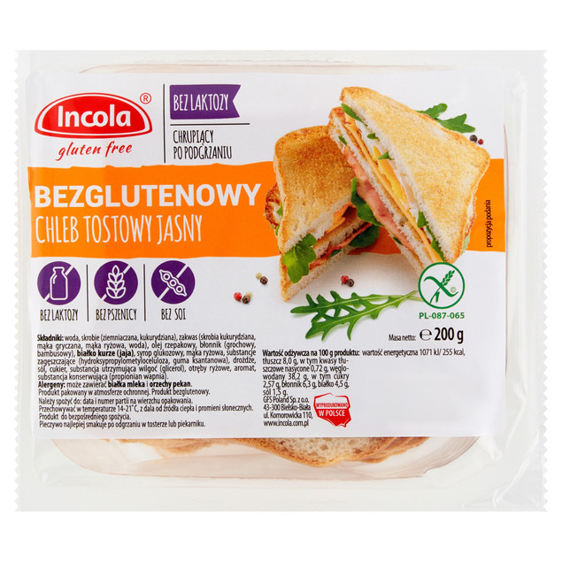 Incola Chleb tostowy jasny bezglutenowy 200 g