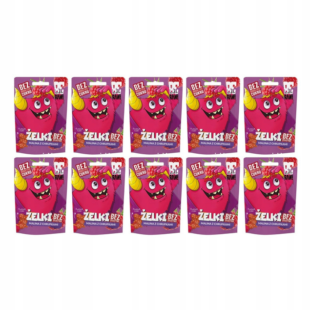 BE RAW KIDS żelki bez cukru żelatyny MALINA z CHRUPKAMI owocowe rybki 35g