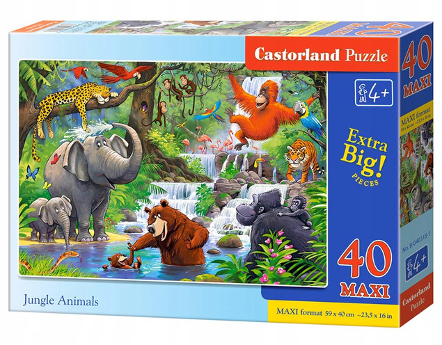 Puzzle 40 Maxi Układanka Dżungla ZWIERZĘTA Małpa Słoń Tygrys 4+ Castorland