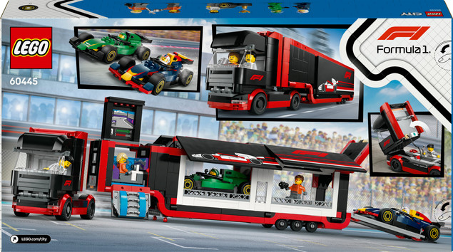 Klocki LEGO CITY 60445 F1 Ciężarówka z Bolidami RB20 i AMR24