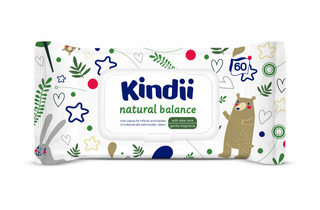 KINDII Chusteczki NAWILŻANE Natural Balance 60 szt. z Klapką