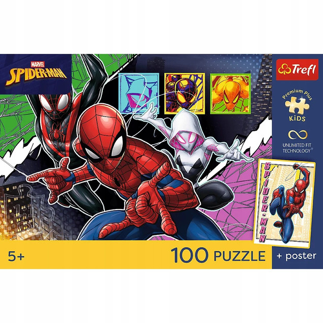 Trefl Puzzle 100 el. Spiderman Bohaterski Pająk + Plakat Kolekcjonerski