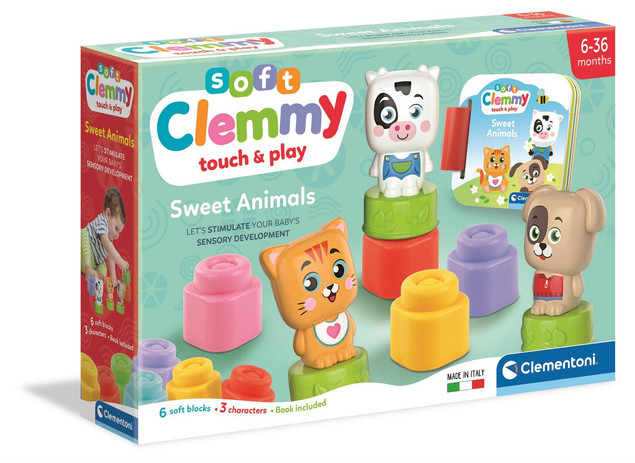Klocki Sensoryczne Miękkie Gumowe Słodkie Zwierzątka Clemmy 6M+ Clementoni