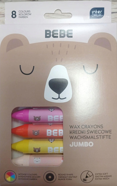 Kredki Świecowe Jumbo BEBE INTERDRUK 8 Kolorów Nietoksyczne