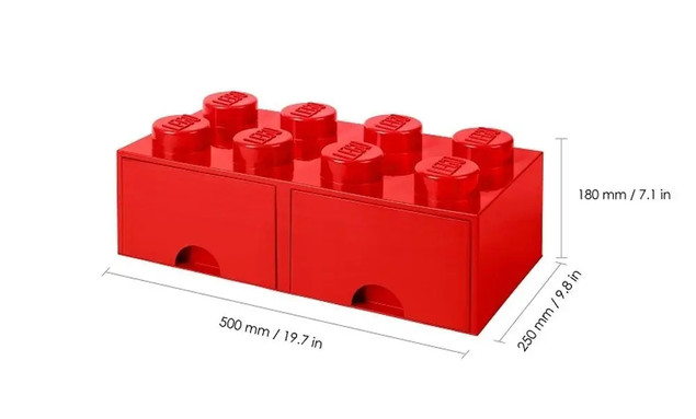 Pojemnik LEGO Czerwony Klocek 8 z 2 Szufladami 50x25x18 cm Organizer na Klocki