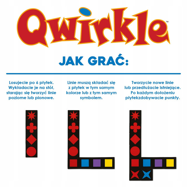 Qwirkle – gra planszowa dopasuj kolory i kształty, 2-4 graczy, 6+, 108 płytek