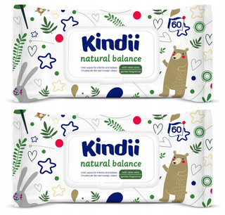 KINDII Chusteczki NAWILŻANE Natural Balance 60 szt. z Klapką x2