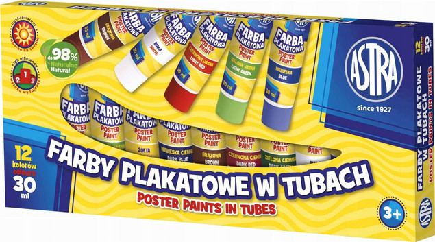 Farby plakatowe 12 kolorów 30ml Astra