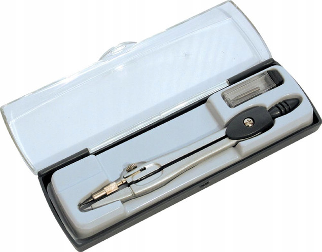 Cyrkiel Szkolny Metalowy w Etui BD-13 z Zapasem Grafitów