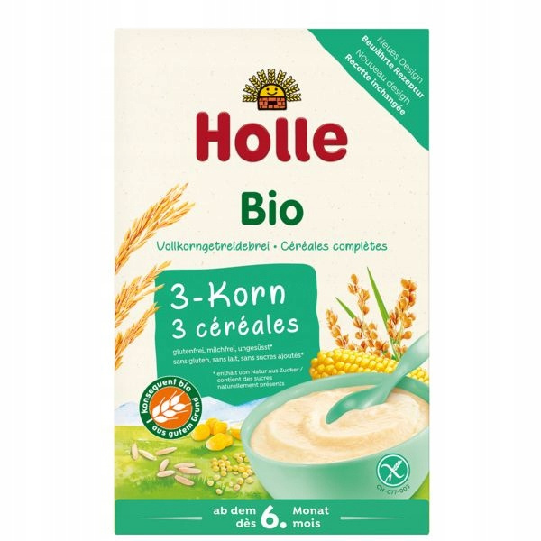 HOLLE BIO Kaszka Pełnoziarnista 3 Zboża Bez Cukru 250g 6M+