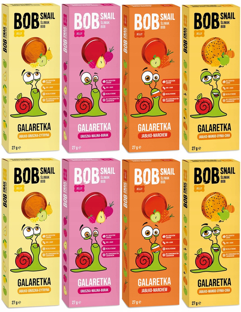 BOB SNAIL Jellies Galaretka ZESTAW 8x 27g MIX SMAKÓW Dla Dzieci Bez Cukru