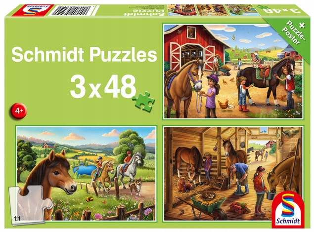 Puzzle Schmidt Spiele Zestaw 3w1 Konie 3 x 48 elementów dla dzieci