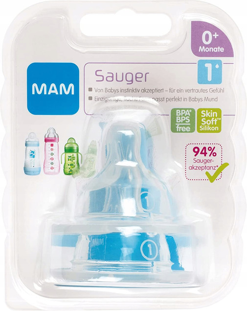 MAM Baby smoczek do butelki wolny przepływ 0 m+ (1) silikonowy 2 szt.